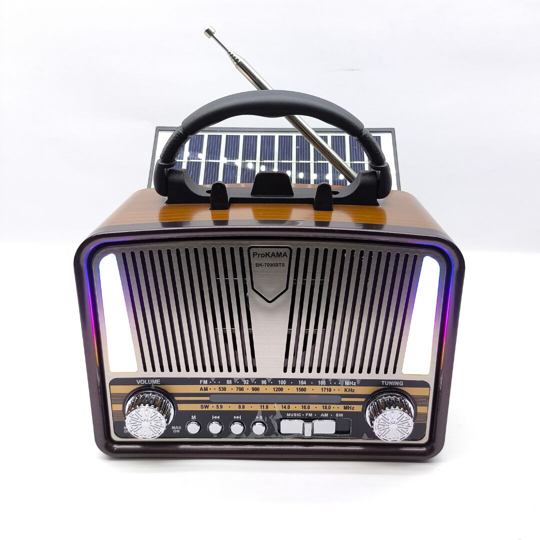 BK-7090BTS Güneş Panelli Nostaljik Radyo - Bluetooth, USB, SD Kart Girişli 3 Bantlı Şarjlı Radyo