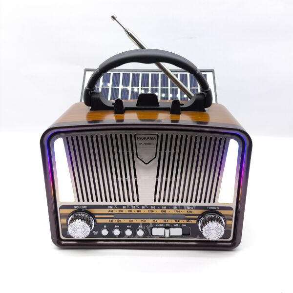BK-7090BTS Güneş Panelli Nostaljik Radyo - Bluetooth, USB, SD Kart Girişli 3 Bantlı Şarjlı Radyo