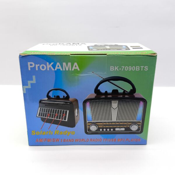 BK-7090BTS Güneş Panelli Nostaljik Radyo - Bluetooth, USB, SD Kart Girişli 3 Bantlı Şarjlı Radyo