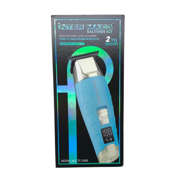 TC-2666 Profesyonel Şarjlı Saç Sakal ve Ense Kesme Makinesi - Dijital Göstergeli - DLC Bıçak