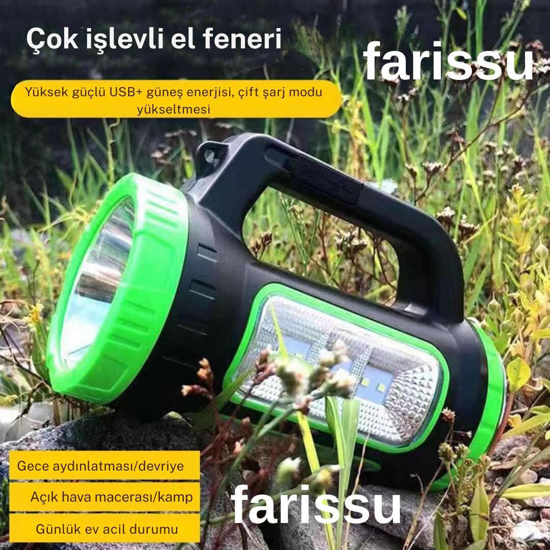 3w 15w Solar Şarjlı Led El Feneri Işıldak Projektör Kamp Avcı Feneri
