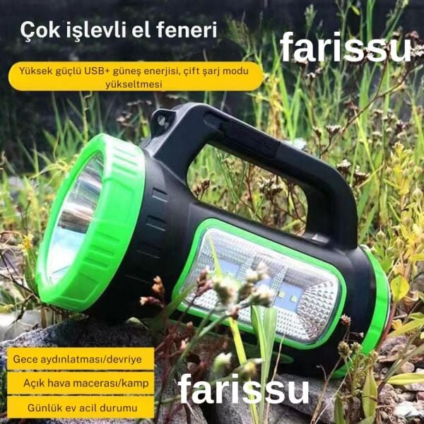 3w 15w Solar Şarjlı Led El Feneri Işıldak Projektör Kamp Avcı Feneri