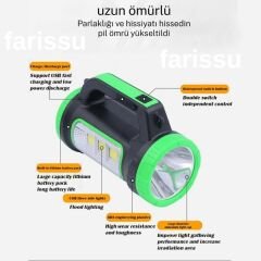 3w 15w Solar Şarjlı Led El Feneri Işıldak Projektör Kamp Avcı Feneri
