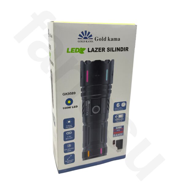 Gold Kama GK9589 Lazer Silindir El Feneri - 10000 Lümen, 2200 Metre Menzil, Powerbank Özellikli