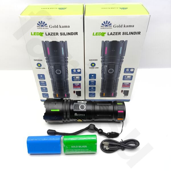 Gold Kama GK9589 Lazer Silindir El Feneri - 10000 Lümen + Extra 38650 Yedek Pil