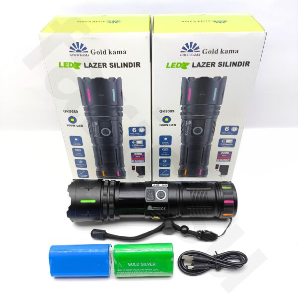 Gold Kama GK9589 Lazer Silindir El Feneri - 10000 Lümen + Extra 38650 Yedek Pil