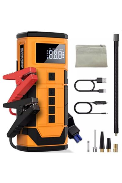 Taşınabilir Araç Akü Takviye Cihazı (Jump Starter) & 150 PSI Dijital Ekranlı Akıllı Hava Kompresörü