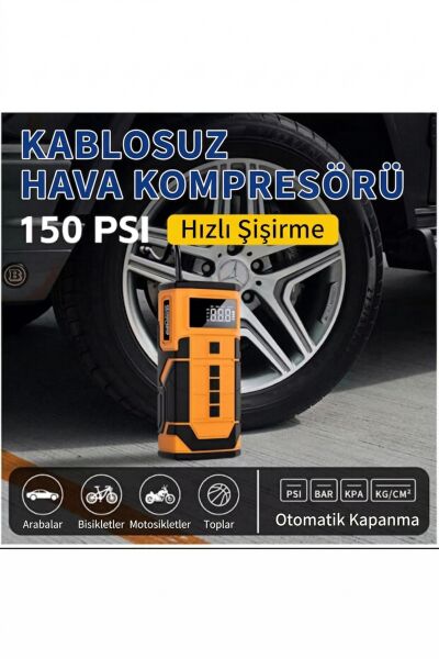 Taşınabilir Araç Akü Takviye Cihazı (Jump Starter) & 150 PSI Dijital Ekranlı Akıllı Hava Kompresörü
