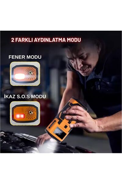 Taşınabilir Araç Akü Takviye Cihazı (Jump Starter) & 150 PSI Dijital Ekranlı Akıllı Hava Kompresörü