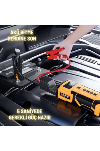 Taşınabilir Araç Akü Takviye Cihazı (Jump Starter) & 150 PSI Dijital Ekranlı Akıllı Hava Kompresörü