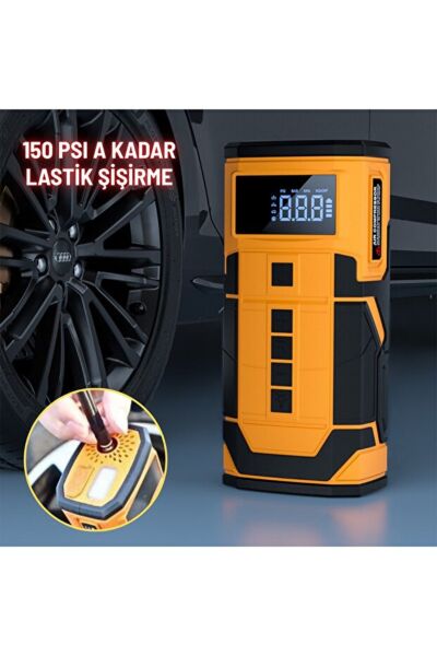 Taşınabilir Araç Akü Takviye Cihazı (Jump Starter) & 150 PSI Dijital Ekranlı Akıllı Hava Kompresörü