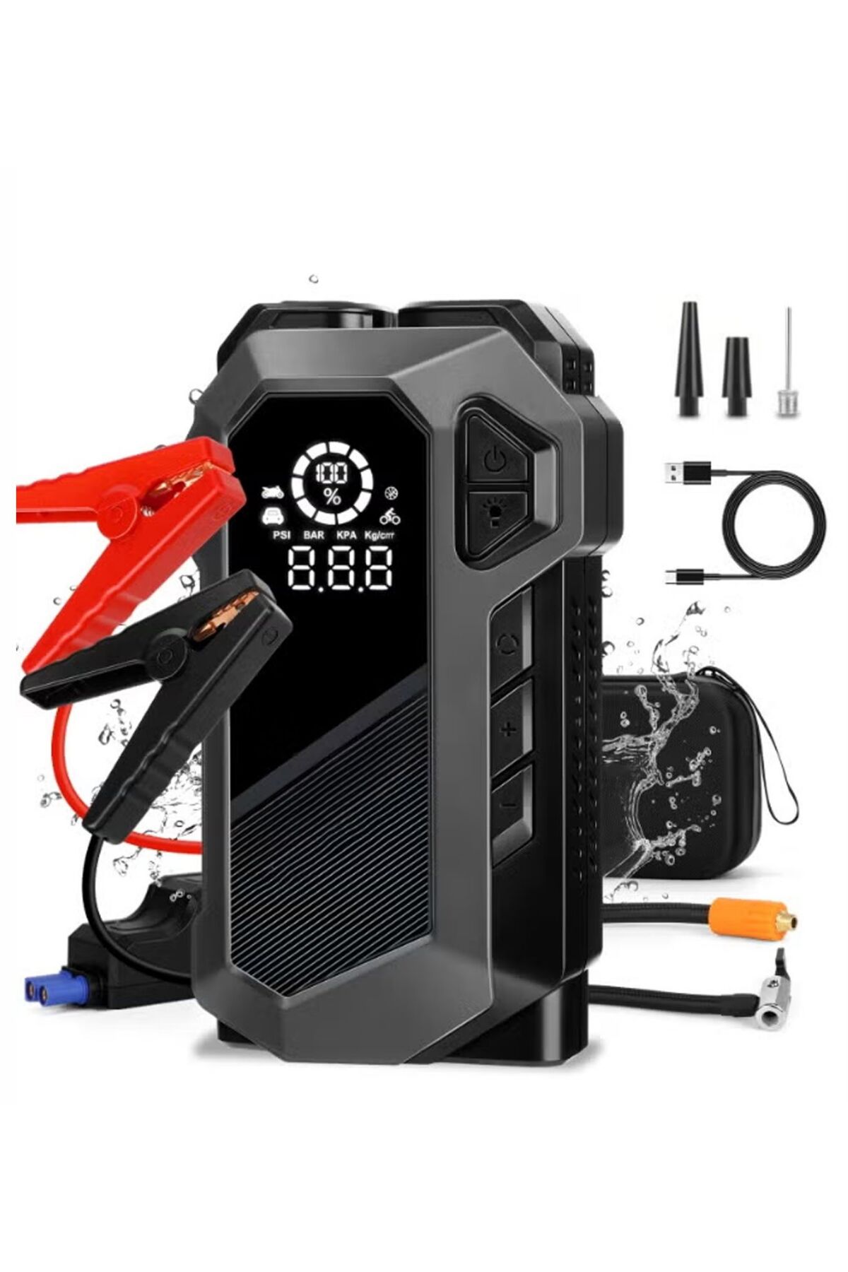 Arada Taşınabilir Akü Takviye Cihazı (4000A) & Hava Kompresörü (150 PSI) - 20000mAh Powerbank