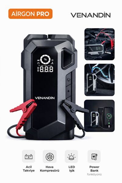 Arada Taşınabilir Akü Takviye Cihazı (4000A) & Hava Kompresörü (150 PSI) - 20000mAh Powerbank