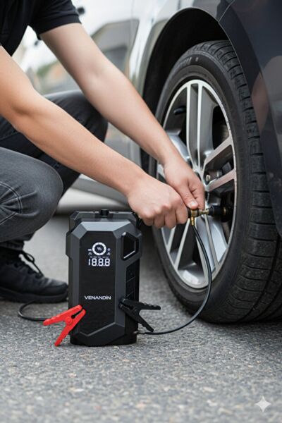 Arada Taşınabilir Akü Takviye Cihazı (4000A) & Hava Kompresörü (150 PSI) - 20000mAh Powerbank