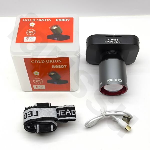 R9807 Profesyonel Şarjlı Kafa Lambası - 50W 5000 Lümen Ultra Güçlü LED Fener, Zoomlu 3 Modlu