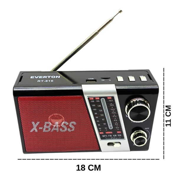 RT-816 Bluetoothlu Nostaljik Radyo - USB/TF/AUX Destekli, Şarjlı & Pilli, El Fenerli Taşınabilir Müzik Kutusu