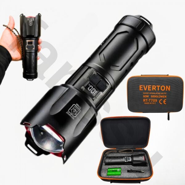Everton RT-T709 6000 Lümen 60W Şarjlı El Feneri - 2 KM Menzilli, 10400 mAh Powerbank Özellikli