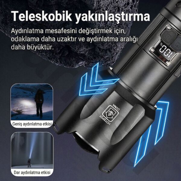 Everton RT-T709 6000 Lümen 60W Şarjlı El Feneri - 2 KM Menzilli, 10400 mAh Powerbank Özellikli