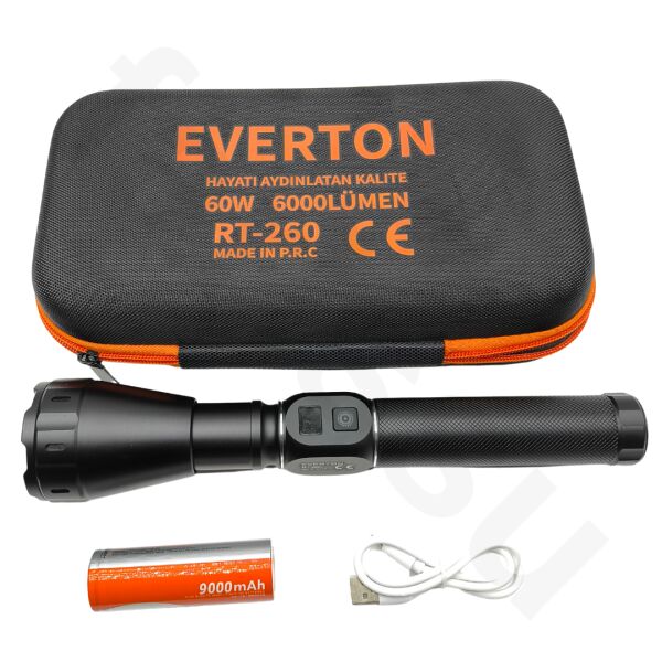 60W 6000 Lümen Profesyonel Şarjlı El Feneri - 2 KM Menzilli, Zoom Özellikli, Özel Çantalı Full Set