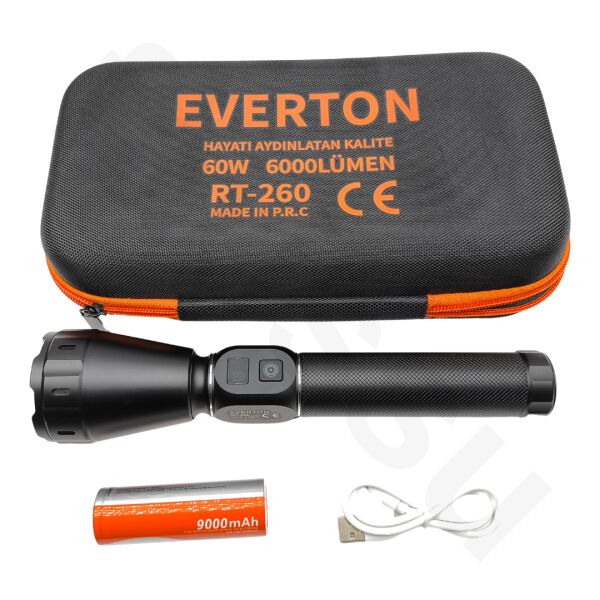 60W 6000 Lümen Profesyonel Şarjlı El Feneri - 2 KM Menzilli, Zoom Özellikli, Özel Çantalı Full Set