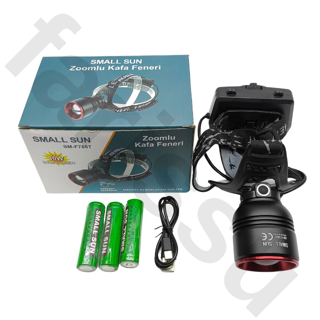 30W 3000 Lümen Zoomlu Şarjlı Kafa Feneri - 7200 mAh Yüksek Kapasite - Hareket Sensörlü