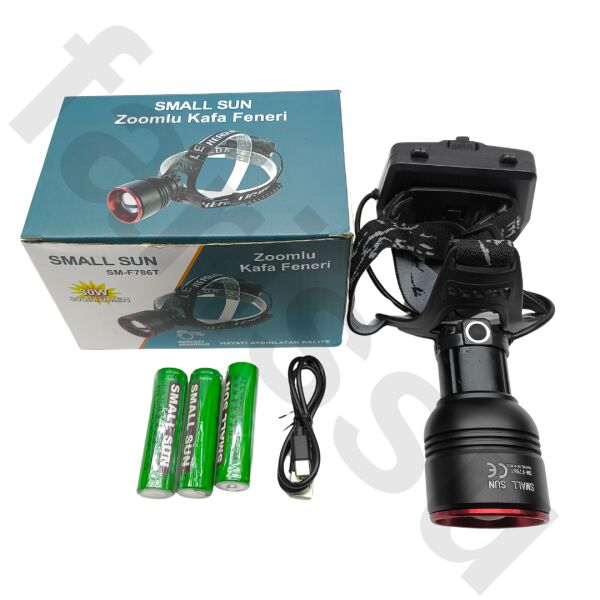 30W 3000 Lümen Zoomlu Şarjlı Kafa Feneri - 7200 mAh Yüksek Kapasite - Hareket Sensörlü