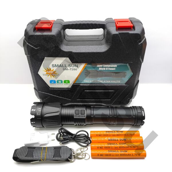 Small Sun SM-T260 60W 6000 Lümen Ultra Güçlü Şarj Edilebilir El Feneri - 19200 mAh Dev Batarya & 3KM Menzil
