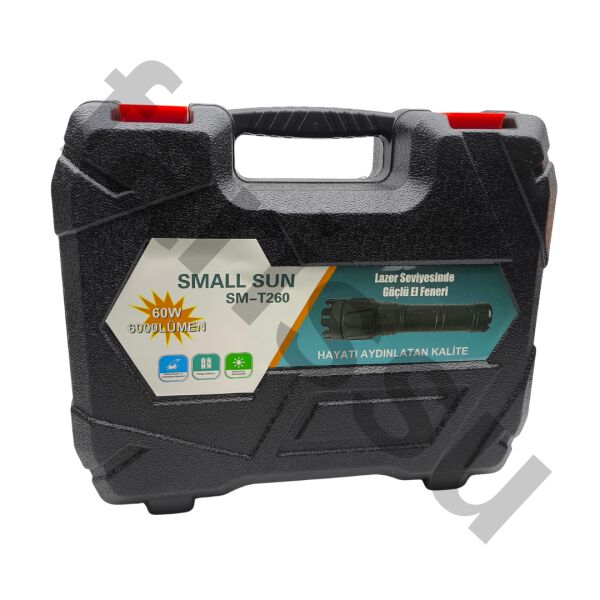 Small Sun SM-T260 60W 6000 Lümen Ultra Güçlü Şarj Edilebilir El Feneri - 19200 mAh Dev Batarya & 3KM Menzil
