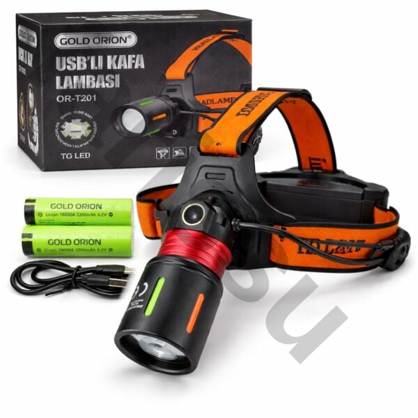 Gold Orion OR-T201 Profesyonel 30W 3000 Lümen 1 KM Menzilli Zoomlu Şarjlı Kafa Lambası - 6400 mAh