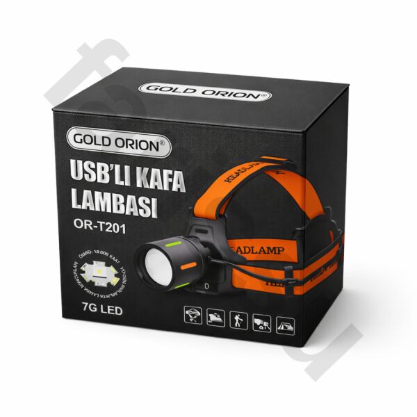Gold Orion OR-T201 Profesyonel 30W 3000 Lümen 1 KM Menzilli Zoomlu Şarjlı Kafa Lambası - 6400 mAh
