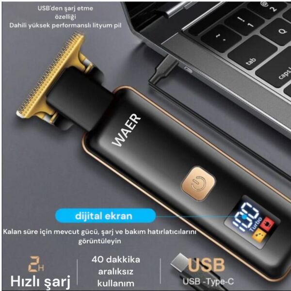 Wa-2031 Profesyonel Dijital Göstergeli Saç Sakal Tıraş Makinesi YEŞİL GOLD
