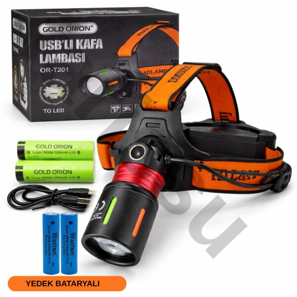 30W 3000 Lümen 1 KM Menzilli Zoomlu Kafa Lambası + Yedek 18650 Batarya Seti (Kesintisiz Güç)