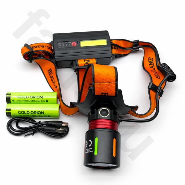 30W 3000 Lümen 1 KM Menzilli Zoomlu Kafa Lambası + Yedek 18650 Batarya Seti (Kesintisiz Güç)