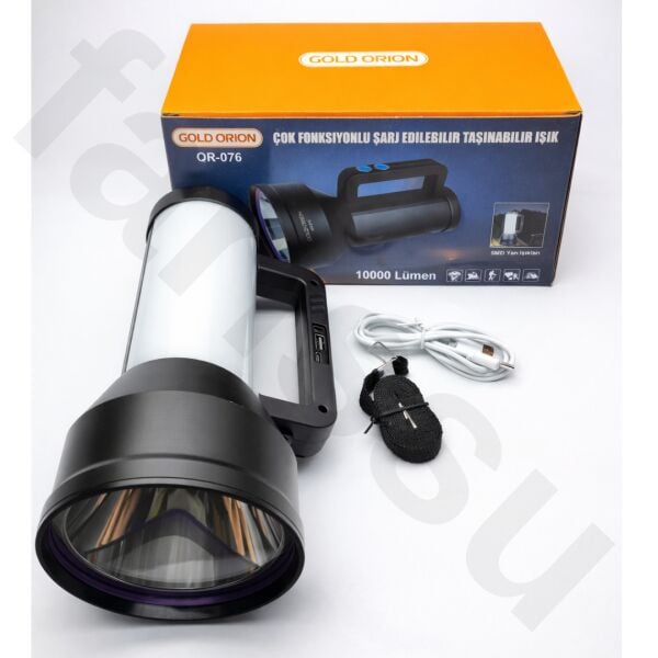 OR-076 10000 Lümen Şarj Edilebilir El Feneri - 1 KM Menzilli Projektör & Çok Fonksiyonlu Kamp Lambası