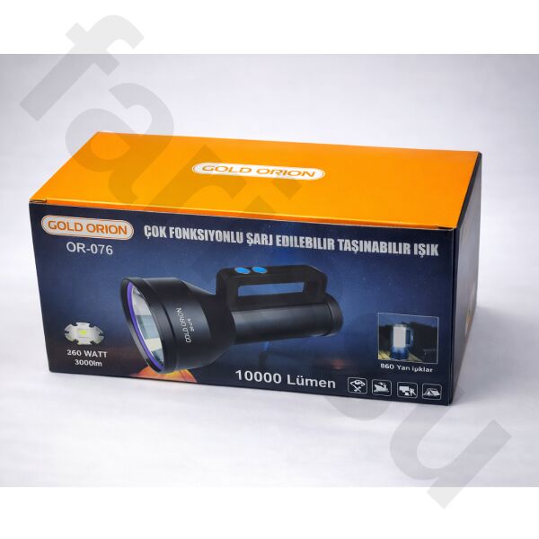 OR-076 10000 Lümen Şarj Edilebilir El Feneri - 1 KM Menzilli Projektör & Çok Fonksiyonlu Kamp Lambası