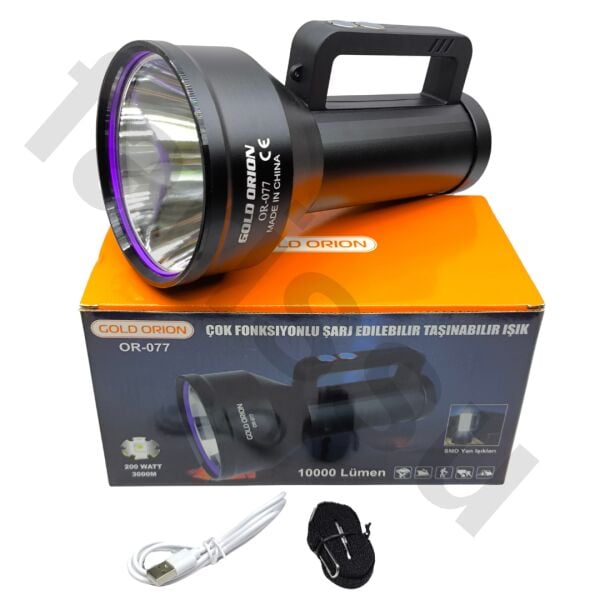 OR-077 200W 10000 Lümen Şarj Edilebilir Profesyonel El Feneri ve Kamp Lambası - 1 KM Menzilli