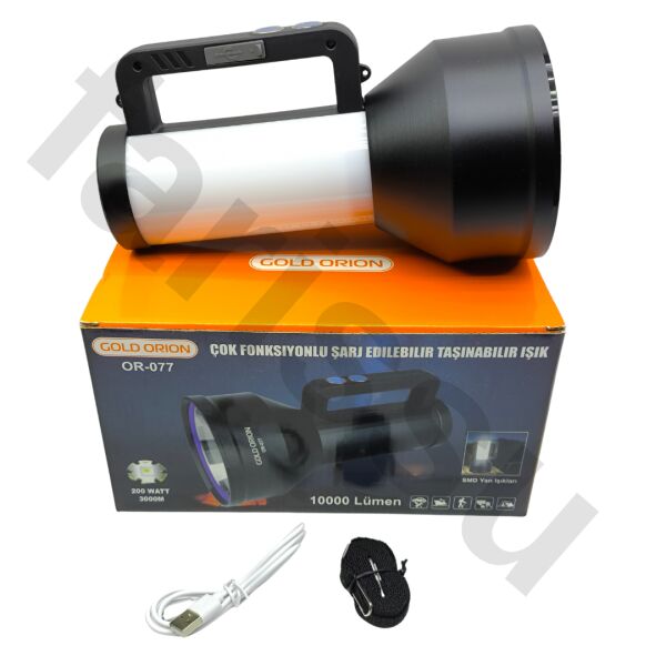 OR-077 200W 10000 Lümen Şarj Edilebilir Profesyonel El Feneri ve Kamp Lambası - 1 KM Menzilli