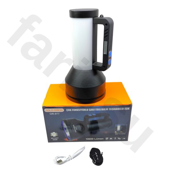 OR-077 200W 10000 Lümen Şarj Edilebilir Profesyonel El Feneri ve Kamp Lambası - 1 KM Menzilli