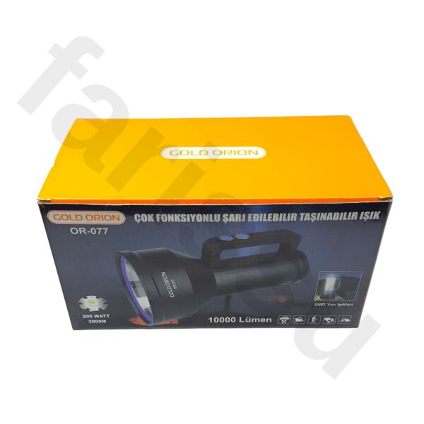 OR-077 200W 10000 Lümen Şarj Edilebilir Profesyonel El Feneri ve Kamp Lambası - 1 KM Menzilli