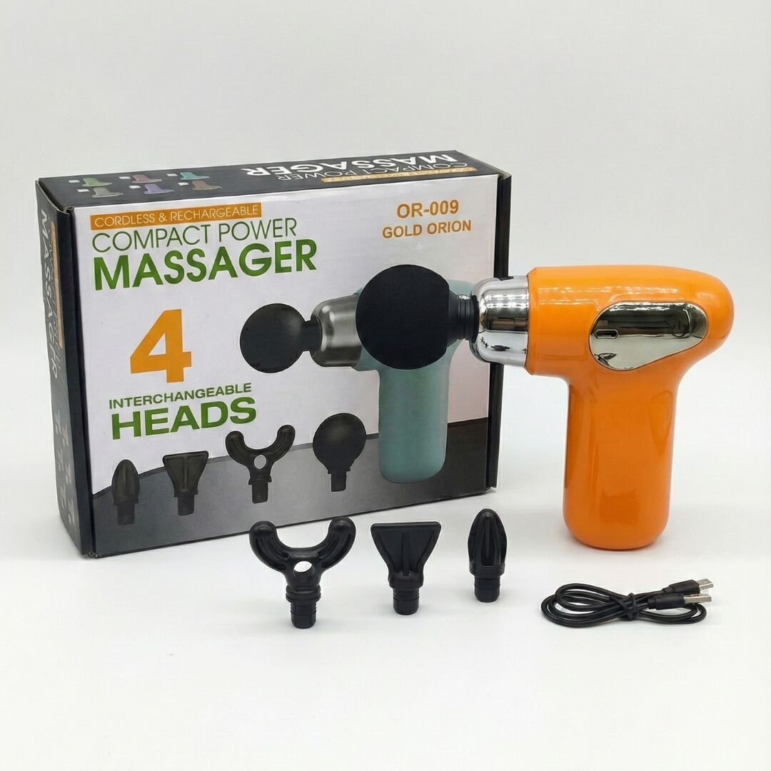 Mini Şarjlı Masaj Tabancası - 4 Başlıklı Titreşimli Kas Gevşetici Sporcu Masaj Aleti