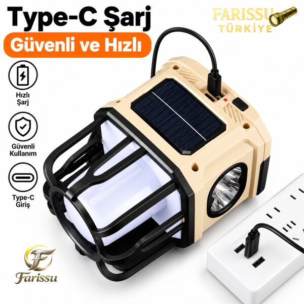 Güneş Enerjisi Kamp Işıkları Şarj Edilebilir Kamp Işığı Çok Fonksiyonlu Taşınabilir Lamba
