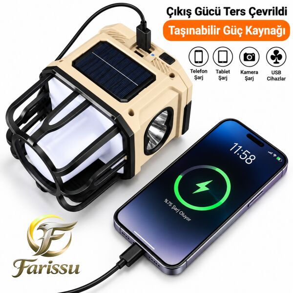 Güneş Enerjisi Kamp Işıkları Şarj Edilebilir Kamp Işığı Çok Fonksiyonlu Taşınabilir Lamba