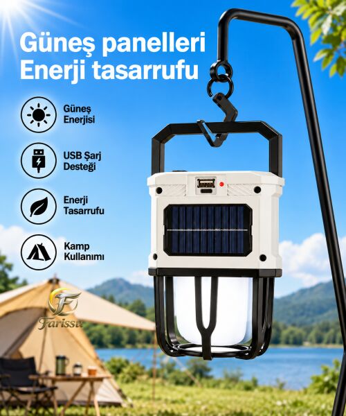 Güneş Enerjisi Kamp Işıkları Şarj Edilebilir Kamp Işığı Çok Fonksiyonlu Taşınabilir Lamba