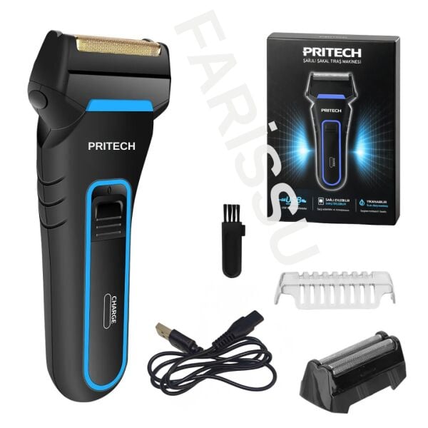 Pritech RF-1310 Şarjlı Sakal Tıraş Makinesi - Yedek Bıçaklı, Islak & Kuru Kullanım, 115g Hafif Tasarım