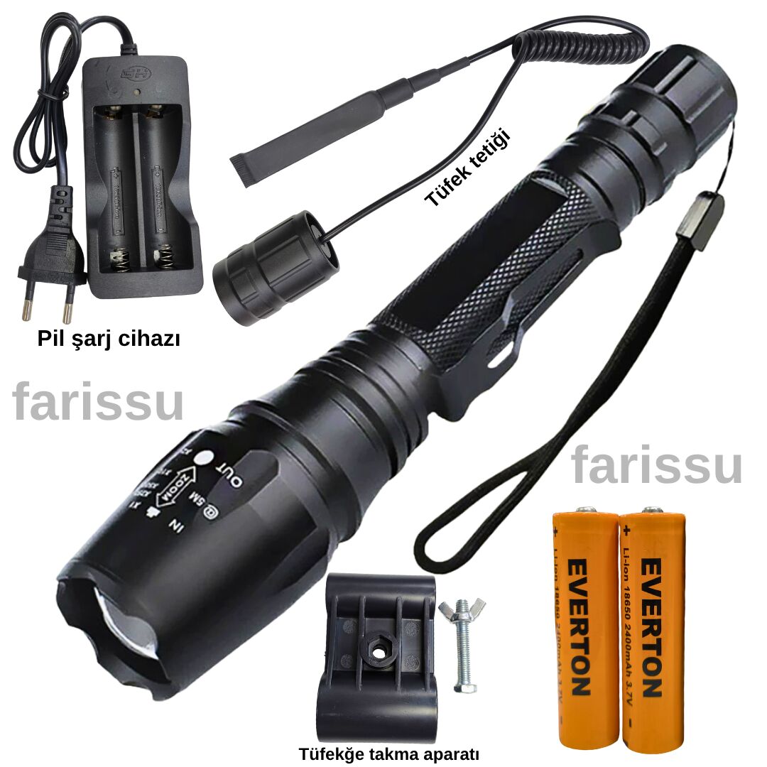 Everton RT-S117 LED El Feneri 800 Lümen Zoomlu Uzun Menzil Şarjlı Güçlü Aydınlatma