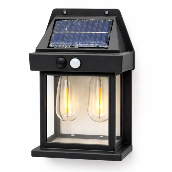Solar Güneş Enerjili Hareket Sensörlü Bahçe Duvar Apliği - Retro Çift Edison Flamanlı LED