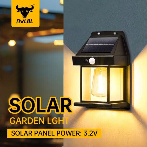 Solar Güneş Enerjili Hareket Sensörlü Bahçe Duvar Apliği - Retro Çift Edison Flamanlı LED