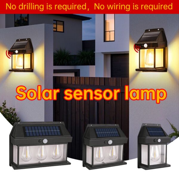 Solar Güneş Enerjili Hareket Sensörlü Bahçe Duvar Apliği - Retro Çift Edison Flamanlı LED
