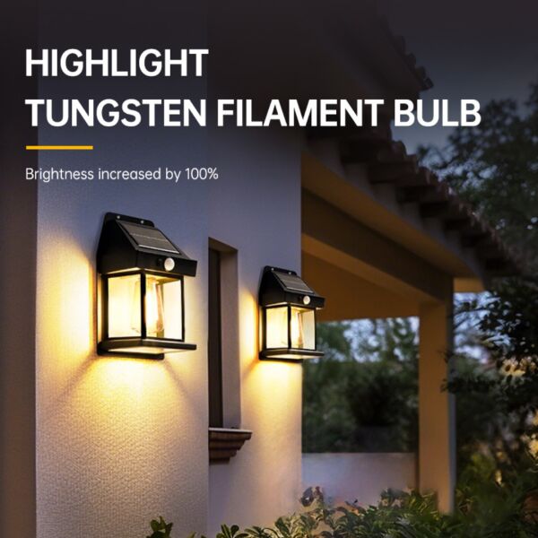 Solar Güneş Enerjili Hareket Sensörlü Bahçe Duvar Apliği - Retro Çift Edison Flamanlı LED
