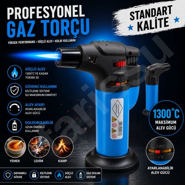 1300 Derece Yüksek Isılı Gaz Torçu - Emniyet Kilitli ve Ayarlanabilir